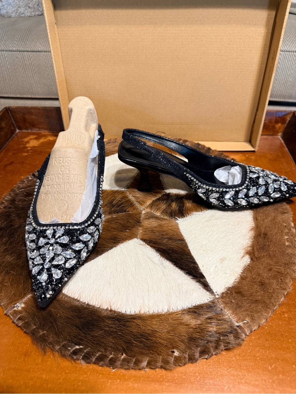 SHEIN Black Crystal Embellished Pointed Slingback Mules
